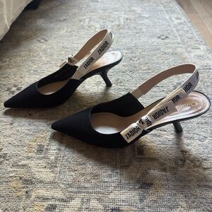 Dior Black Pointed Slingback Kitten Heels with J'ADIOR Strap